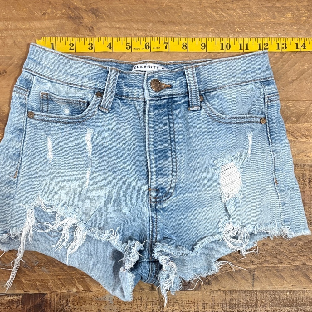 Celebrity Pink Light Wash “The Brat” Ripped Jean Shorts - Picture 5 of 7